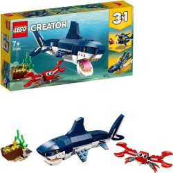 LEGO Creator 3-en-1 31088 Les Créatures Sous-Marines, Figurines Animaux Marins, Requin, Crabe