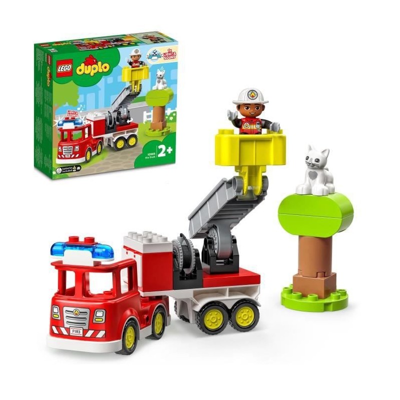 LEGO DUPLO Town 10969 Le Camion de Pompiers, Jouet Enfants 2 Ans, avec Lumieres et Sirene