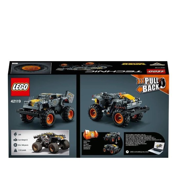 LEGO Technic 42119 Monster Jam Max-D, Jouet Truck, Quad, Cascade de Vo