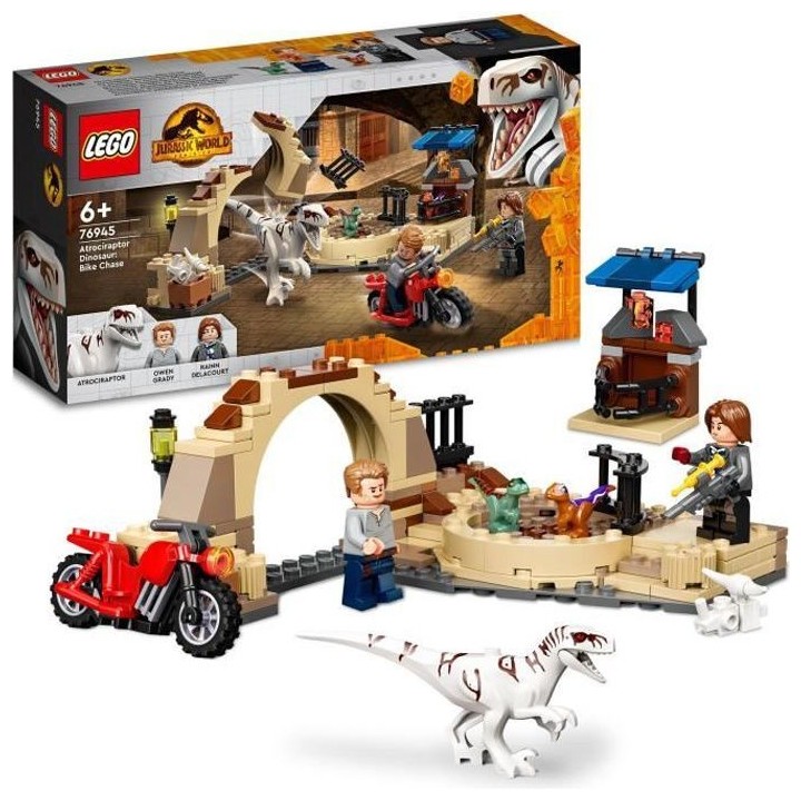LEGO 76945 Jurassic World La Poursuite en Moto de l'Atrociraptor, Dino