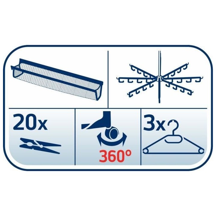 LEIFHEIT 81464 Séchoir Tour demie-ouverture 45 metres avec accessoire