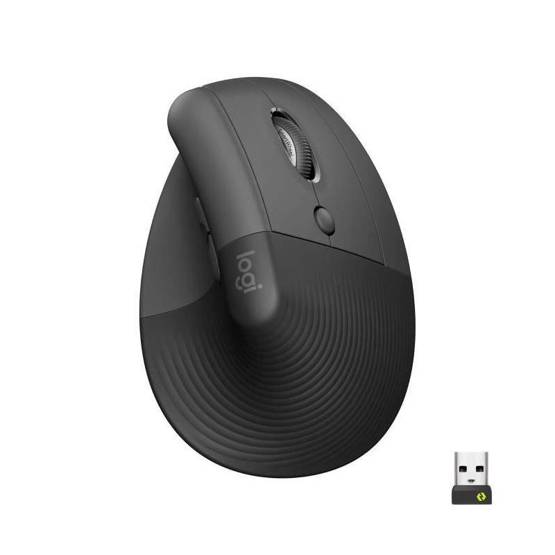 Souris Sans Fil Logitech Lift Ergonomique Verticale, Bluetooth ou récepteur USB Logi Bolt, Silencieuse - Graphite