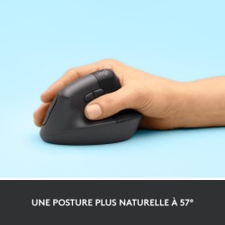 Souris Sans Fil Logitech Lift Ergonomique Verticale, Bluetooth ou récepteur USB Logi Bolt, Silencieuse - Graphite