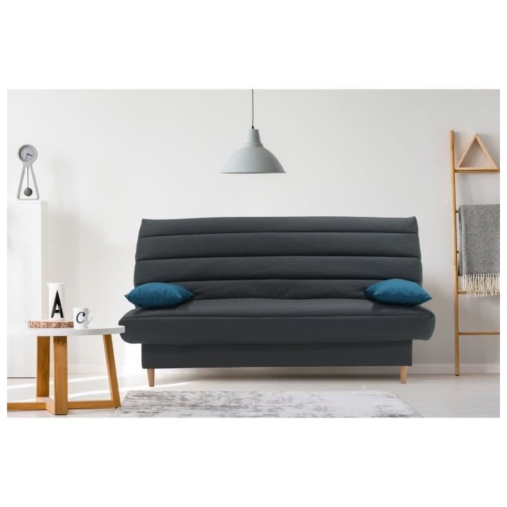 Banquette clic clac 3 places - Tissu anthracite - Style scandinave - L