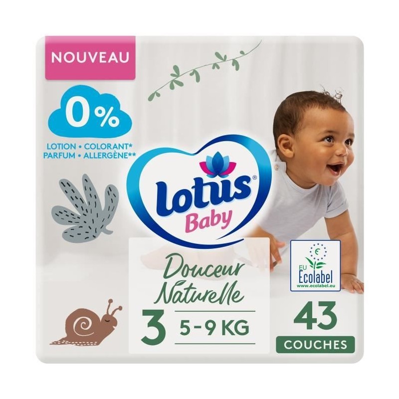 LOTUS BABY Couches Douceur Naturelle taille 3 - 5 a 9 kg - Le paquet de 43 couches