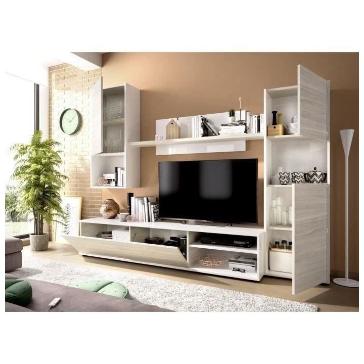 Ensemble Meuble TV : meuble tv 175 cm + 1 étagere + 2 modules - Chene