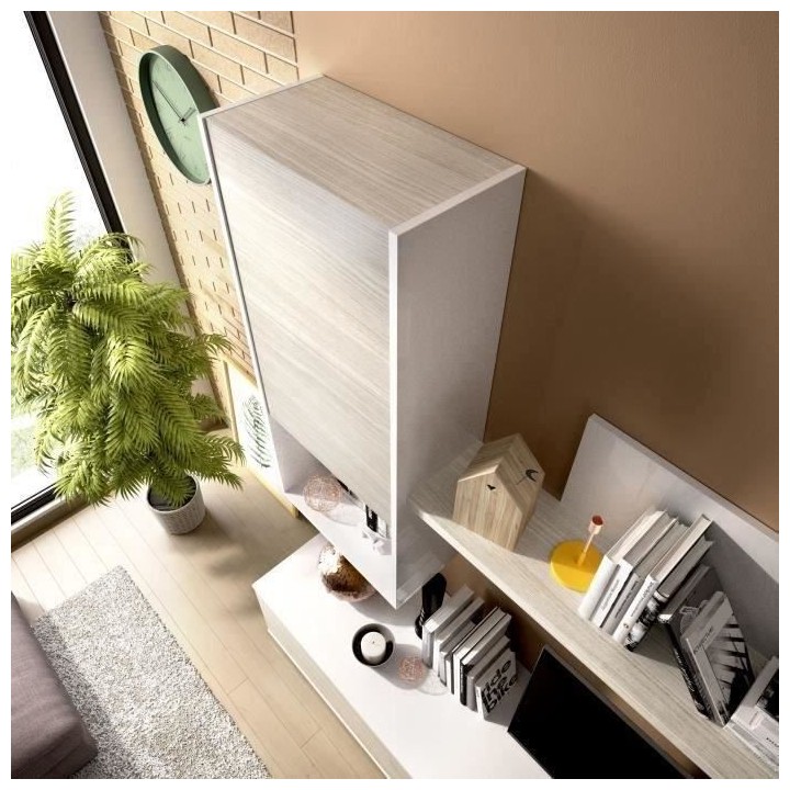 Ensemble Meuble TV : meuble tv 175 cm + 1 étagere + 2 modules - Chene