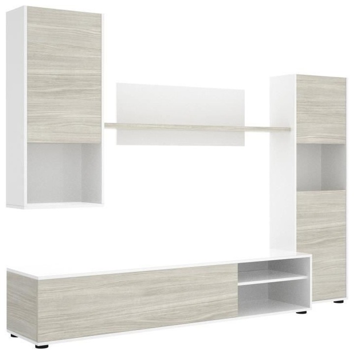 Ensemble Meuble TV : meuble tv 175 cm + 1 étagere + 2 modules - Chene