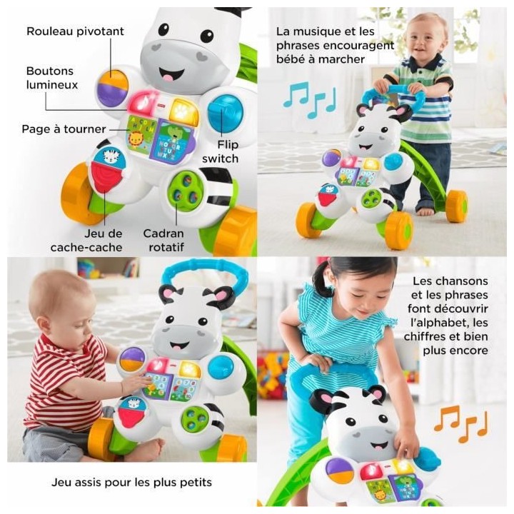 Fisher-Price - Mon Trotteur Zebre Parlant - Trotteur bébé - 6 mois e