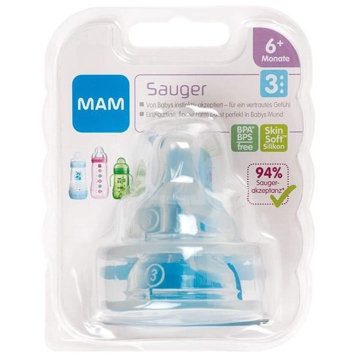 MAM Accessoires pour Biberons Tétine Silicone +4m Débit 3 Rapide 2 u