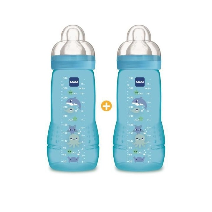 MAM Easy Active 2eme Âge Biberon +6m Bleu Plage Lot de 2 x 330ml