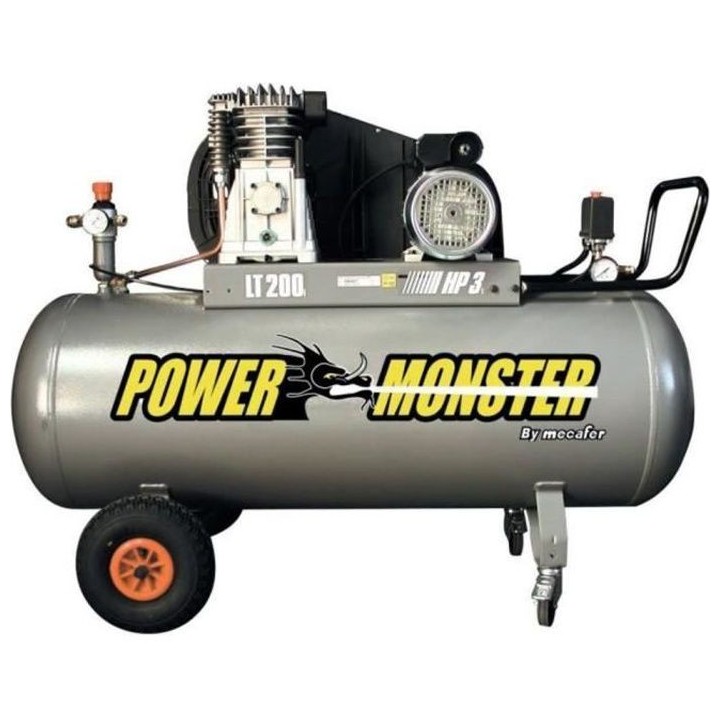 MECAFER Compresseur 200 L 3HP Bicylindre courroie 10 bars Semi Pro Pow
