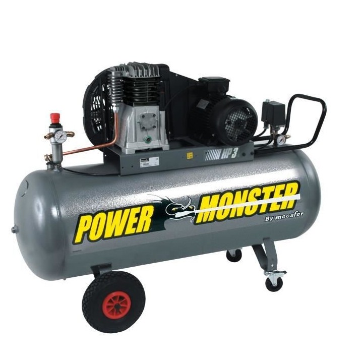 MECAFER Compresseur 200 L 3HP Bicylindre courroie 10 bars Semi Pro Pow
