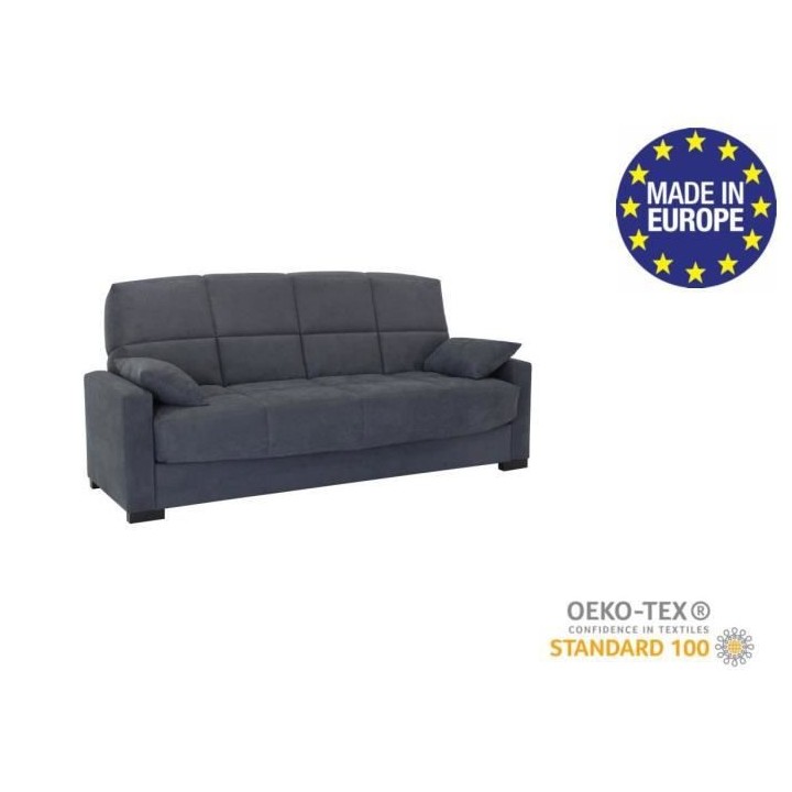 Canapé clic clac 3 places - Tissu gris - Matelas 17 cm - L223 x P96 x