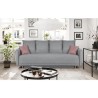 Banquette convertible avec le coffre - Tissu gris perle et coussins déco rose - L228 x P95 x H90 cm - MERINO