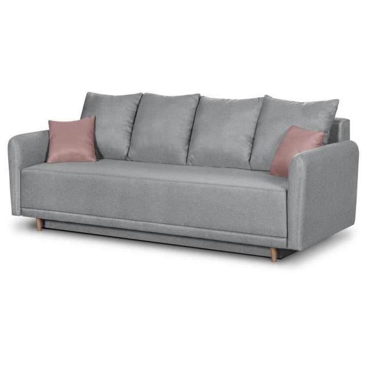 Banquette convertible avec le coffre - Tissu gris perle et coussins d