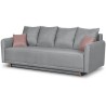 Banquette convertible avec le coffre - Tissu gris perle et coussins déco rose - L228 x P95 x H90 cm - MERINO