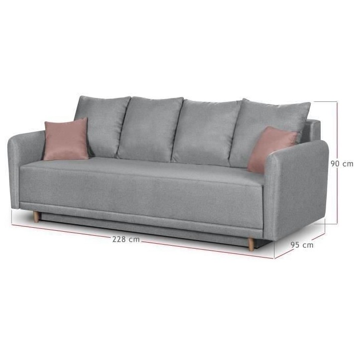 Banquette convertible avec le coffre - Tissu gris perle et coussins d