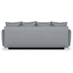 Banquette convertible avec le coffre - Tissu gris perle et coussins déco rose - L228 x P95 x H90 cm - MERINO