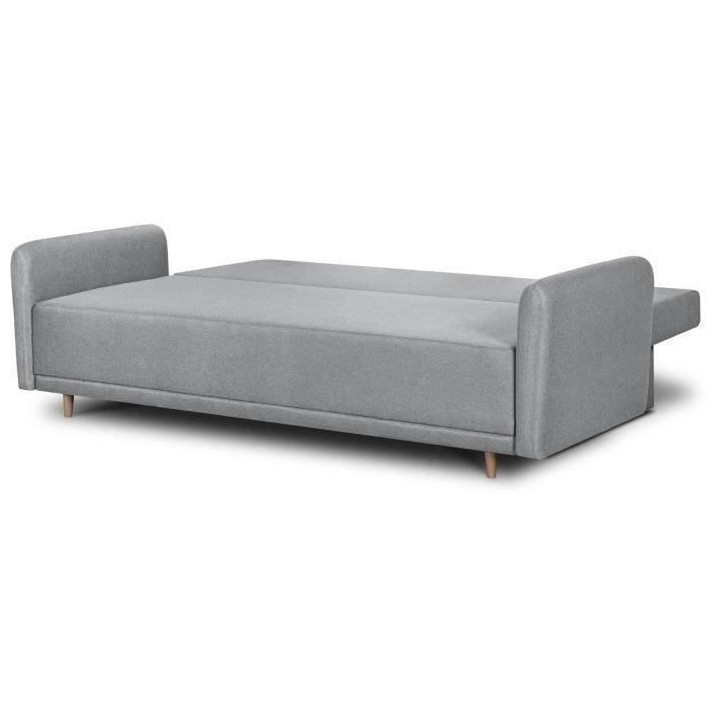 Banquette convertible avec le coffre - Tissu gris perle et coussins d
