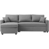 Canapé d'angle convertible grand couchage + coffre 3 places Owens - Tissu gris - L 228 x P 148 x H 86 cm