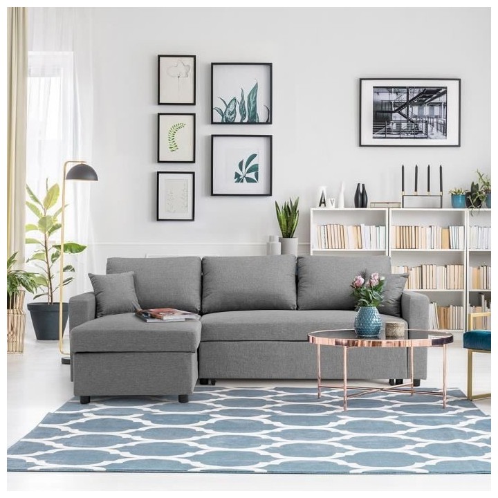 Canapé d'angle convertible grand couchage + coffre 3 places Owens - T