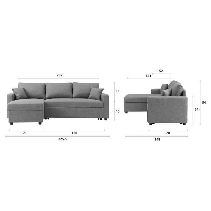Canapé d'angle convertible grand couchage + coffre 3 places Owens - T