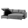 Canapé d'angle convertible grand couchage + coffre 3 places Owens - Tissu gris - L 228 x P 148 x H 86 cm