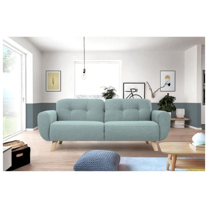 HEXAGONE - MORA Canapé Fixe 3 places - Tissu Vert grisé - L 194 x P