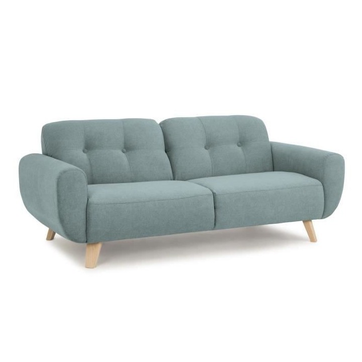 HEXAGONE - MORA Canapé Fixe 3 places - Tissu Vert grisé - L 194 x P