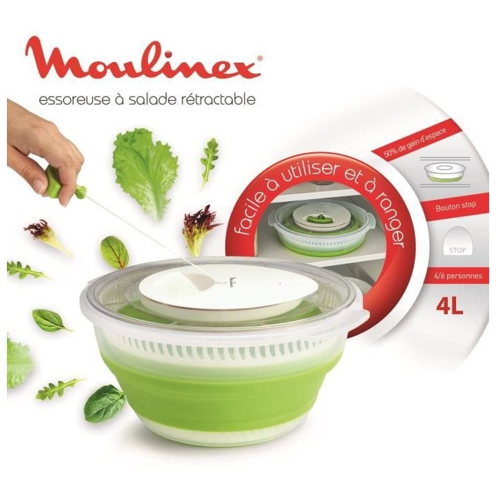MOULINEX K2530104 Essoreuse a salade rétractable 4L