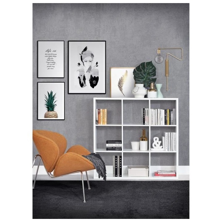 Etagere 9 niches - Décor papier blanc mat - MAURO
