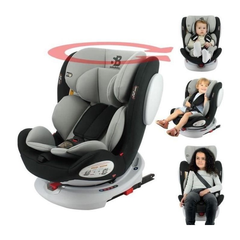 SAFETY BABY - Siege auto isofix Seaty groupe 0/1/2/3 (0-36kg) pivotant a 360° - Dos a la route 0-13 Kg - noir