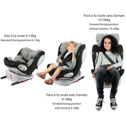 SAFETY BABY - Siege auto isofix Seaty groupe 0/1/2/3 (0-36kg) pivotant a 360° - Dos a la route 0-13 Kg - noir