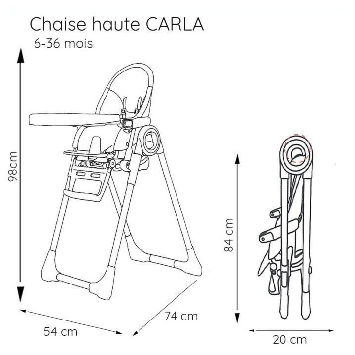 Nania - Chaise haute CARLA de 6 a 36 mois – Inclinable et réglable