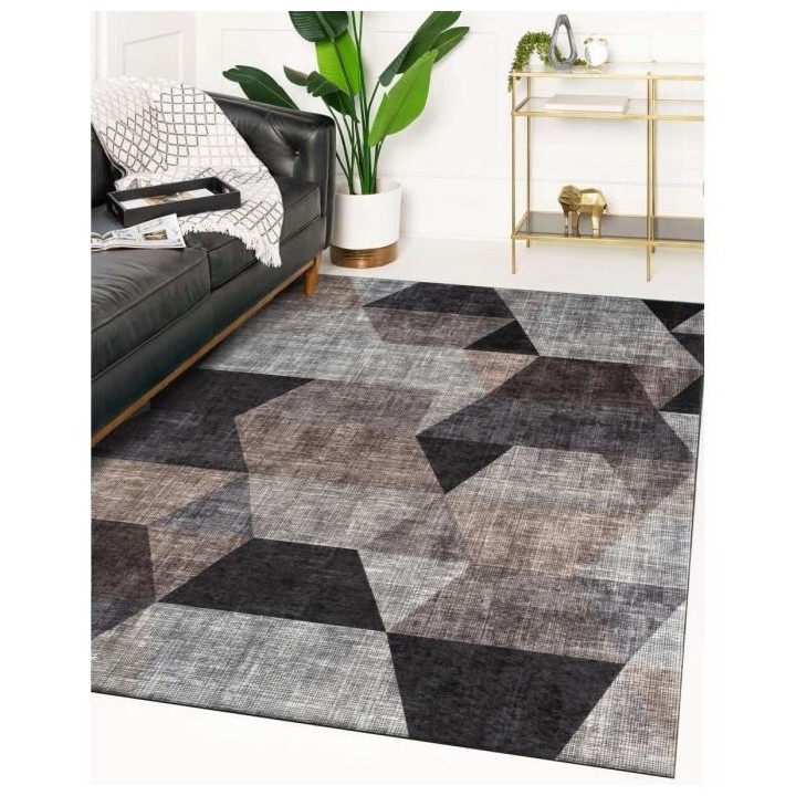 Tapis Petit - Motif géométrique - Gris - 100% polyester - 70 x 180 c