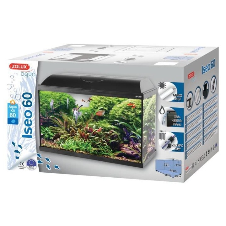 ZOLUX Aquarium ISEO équipé - 57L - L 61 x p 31 x h 42 cm - Noir