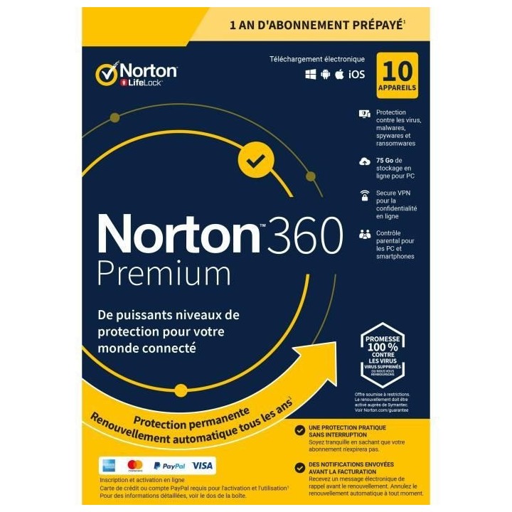 NORTON 360 Premium 75 Go FR 1 Utilisateur 10 Appareils - 12 Mo STD RET