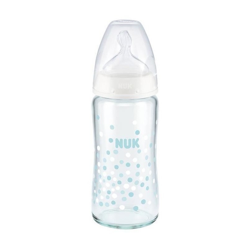 NUK Biberon Serenity+ - Col large - En verre - Contrôle de température - 240 ml - 0-6 mois