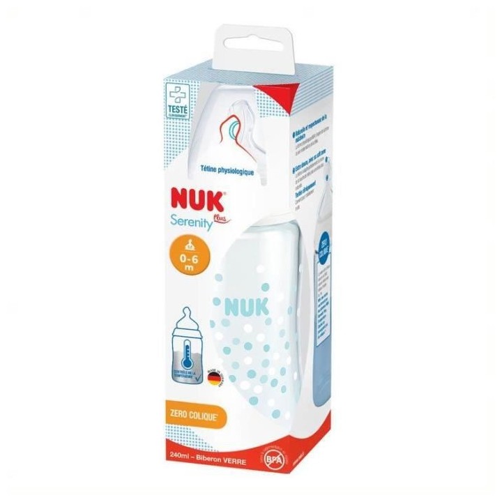 NUK Biberon Serenity+ - Col large - En verre - Contrôle de températu