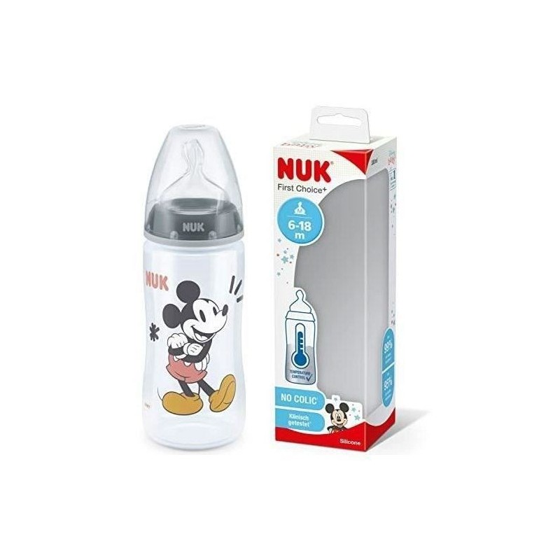 NUK Biberon FC+ Mickey - Temperature Control - En silicone - 300 ml - 6-18 mois