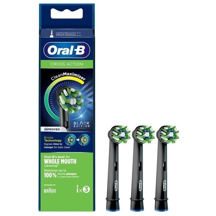 Oral-B Brossette de Rechange Precision Cross Action Clean Max, Noire,