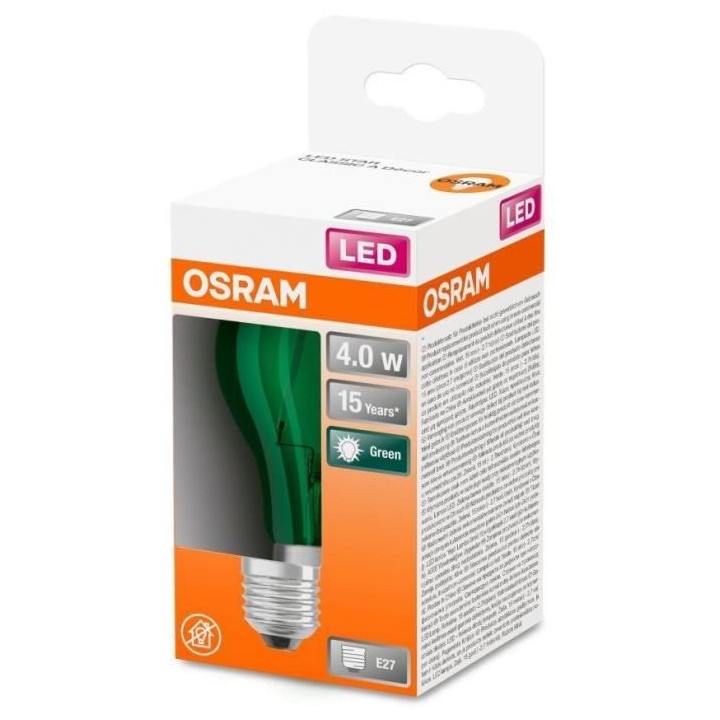 OSRAM Ampoule LED Standard verre vert déco 4W 15 E27 chaud
