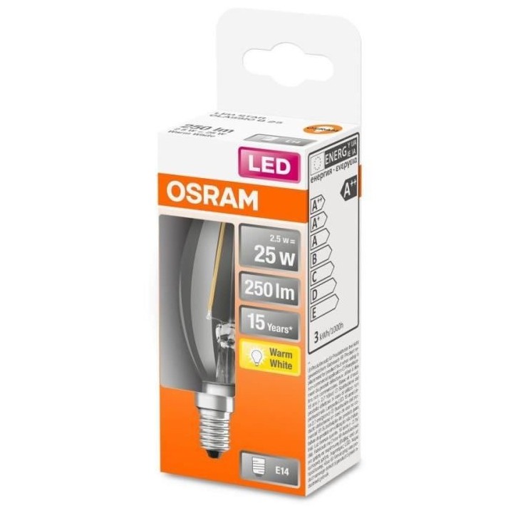 OSRAM Ampoule LED Flamme clair filament 2,5W 25 E14 chaud