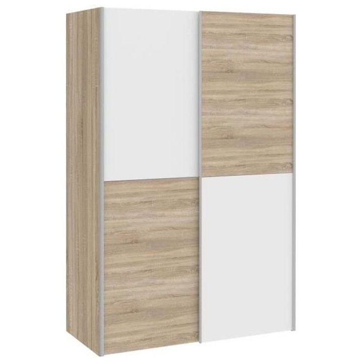 Armoire 2 portes coulissantes - Panneaux de particules - Blanc mat et