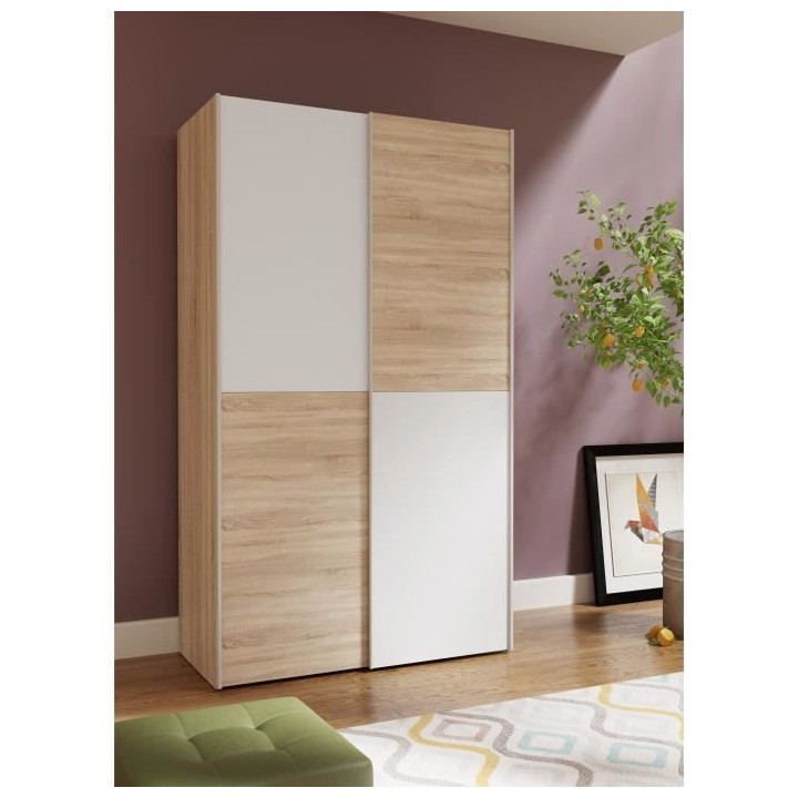 Armoire 2 portes coulissantes - Panneaux de particules - Blanc mat et