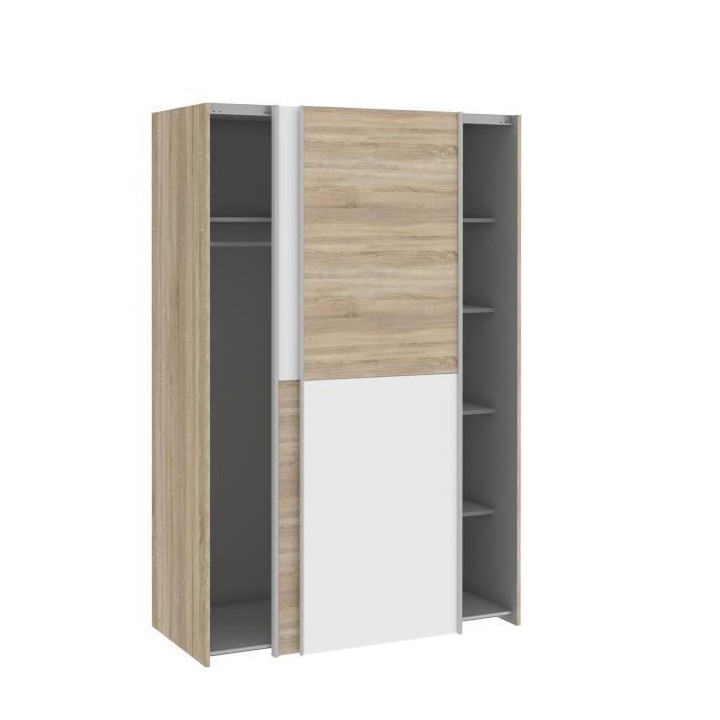 Armoire 2 portes coulissantes - Panneaux de particules - Blanc mat et