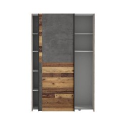 Armoire 2 portes coulissantes multifonction - Panneaux de particules - Bois et béton gris - L 120 x P 41,6 x H 190,5 cm - OZZUL