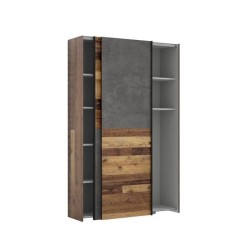 Armoire 2 portes coulissantes multifonction - Panneaux de particules - Bois et béton gris - L 120 x P 41,6 x H 190,5 cm - OZZUL