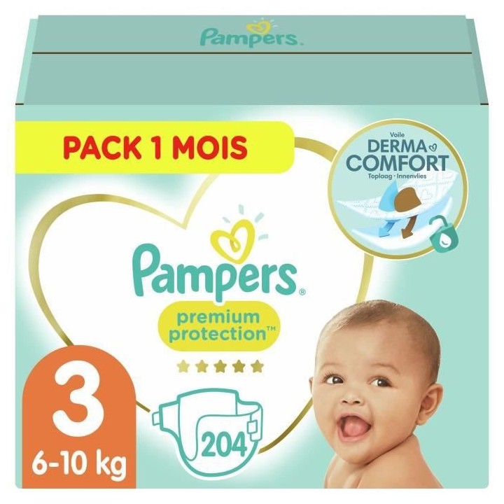 PAMPERS Premium Protection Taille 3 - 5 a 9 kg - 204 Couches - Pack 1